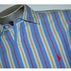 Ralph Lauren Classic Fit Blue Red Yellow stripe long sleeve button up shirt